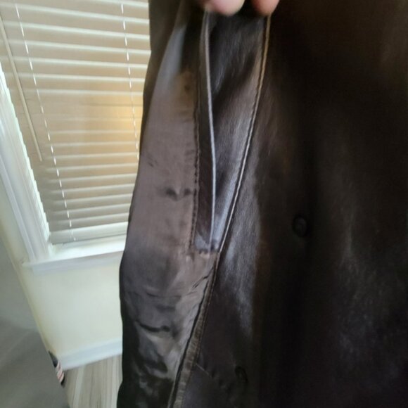 Brown Genuine Leather Sleek Ladies Double Breasted Jacket, Size Large, - Picture 12 of 15